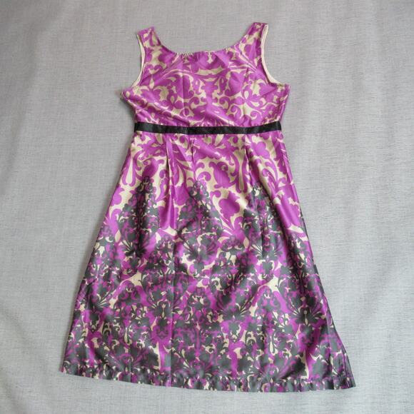 dELiAs Dress Womens Size 9 Purple Gray Tan Satin Conservative Elegant Cocktail - Picture 7 of 12